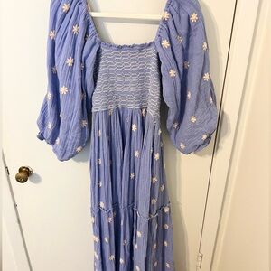 Free People Dahlia Embroidered Maxi Dress in Misty Dawn